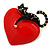 Romantic Black Enamel Cat With Red Enamel Heart Brooch In Gold Tone - 45mm Tall - view 4