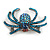 Statement Crystal Spider Brooch In Black Tone Metal (Teal/ Blue) - 50mm Across - view 4