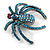 Statement Crystal Spider Brooch In Black Tone Metal (Teal/ Blue) - 50mm Across - view 5