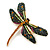 Statement Orange/ Green/ Fuchsia Crystal Dragonfly Brooch In Gold Tone - 60mm Across - view 4