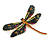 Statement Orange/ Green/ Fuchsia Crystal Dragonfly Brooch In Gold Tone - 60mm Across - view 5