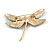 Statement Orange/ Green/ Fuchsia Crystal Dragonfly Brooch In Gold Tone - 60mm Across - view 7