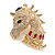 Statement Crystal Horse Head Brooch In Gold Tone Metal - 50mm Tall