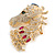 Statement Crystal Horse Head Brooch In Gold Tone Metal - 50mm Tall - view 6