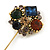 Vintage Gold Tone Multicoloured Crystal Cluster Lapel, Hat, Suit, Tuxedo, Collar, Scarf, Coat Stick Brooch Pin - 65mm L - view 2