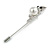 Silver Tone Clear Crystal, Faux Glass Pearl Owl Lapel, Hat, Suit, Tuxedo, Collar, Scarf, Coat Stick Brooch Pin - 65mm L - view 6