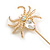 Gold Tone Clear Crystal Spider Lapel, Hat, Suit, Tuxedo, Collar, Scarf, Coat Stick Brooch Pin - 60mm L - view 3