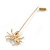 Gold Tone Clear Crystal Spider Lapel, Hat, Suit, Tuxedo, Collar, Scarf, Coat Stick Brooch Pin - 60mm L - view 6