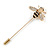 Gold Tone Clear Crystal Black Enamel Bee Lapel, Hat, Suit, Tuxedo, Collar, Scarf, Coat Stick Brooch Pin - 60mm L - view 2