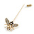 Gold Tone Clear Crystal Black Enamel Bee Lapel, Hat, Suit, Tuxedo, Collar, Scarf, Coat Stick Brooch Pin - 60mm L - view 6