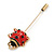 Gold Tone Red/ Black Enamel Ladybird/ Lady Bug Lapel, Hat, Suit, Tuxedo, Collar, Scarf, Coat Stick Brooch Pin - 65mm Long - view 4