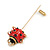Gold Tone Red/ Black Enamel Ladybird/ Lady Bug Lapel, Hat, Suit, Tuxedo, Collar, Scarf, Coat Stick Brooch Pin - 65mm Long - view 5