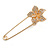 Large Clear Crystal Flower Safety Pin In Gold Tone - 75mm L - view 7