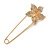 Large Clear Crystal Flower Safety Pin In Gold Tone - 75mm L