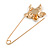 Large Clear Crystal Flower Safety Pin In Gold Tone - 75mm L - view 4