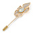 Gold Tone Clear Crystal Assymetrical Flower Lapel, Hat, Suit, Tuxedo, Collar, Scarf, Coat Stick Brooch Pin - 65mm L - view 2