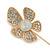 Gold Tone Clear Crystal Assymetrical Flower Lapel, Hat, Suit, Tuxedo, Collar, Scarf, Coat Stick Brooch Pin - 65mm L - view 6