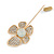 Gold Tone Clear Crystal Assymetrical Flower Lapel, Hat, Suit, Tuxedo, Collar, Scarf, Coat Stick Brooch Pin - 65mm L - view 7