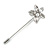 Silver Tone Clear Crystal White Faux Pearl Flower Lapel, Hat, Suit, Tuxedo, Collar, Scarf, Coat Stick Brooch Pin - 65mm L