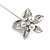 Silver Tone Clear Crystal White Faux Pearl Flower Lapel, Hat, Suit, Tuxedo, Collar, Scarf, Coat Stick Brooch Pin - 65mm L - view 4