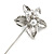 Silver Tone Clear Crystal White Faux Pearl Flower Lapel, Hat, Suit, Tuxedo, Collar, Scarf, Coat Stick Brooch Pin - 65mm L - view 3