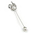 Silver Tone Crystal, Pearl Swan Lapel, Hat, Suit, Tuxedo, Collar, Scarf, Coat Stick Brooch Pin - 65mm L - view 6