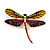 Statement Yellow/ Green/ Fuchsia/ Black Crystal Dragonfly Brooch In Gold Tone - 60mm Across