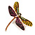 Statement Yellow/ Green/ Fuchsia/ Black Crystal Dragonfly Brooch In Gold Tone - 60mm Across - view 4