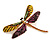 Statement Yellow/ Green/ Fuchsia/ Black Crystal Dragonfly Brooch In Gold Tone - 60mm Across - view 5