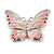 Pink Diamante Enamel Butterfly Brooch In Silver Tone - 50mm Across