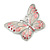 Pink Diamante Enamel Butterfly Brooch In Silver Tone - 50mm Across - view 3