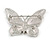 Pink Diamante Enamel Butterfly Brooch In Silver Tone - 50mm Across - view 5