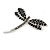Classic Black Crystal Dragonfly Brooch In Silver Tone - 60mm Across - view 3