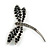 Classic Black Crystal Dragonfly Brooch In Silver Tone - 60mm Across - view 5