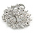 Striking Clear Diamante Corsage Brooch In Silver Tone - 50mm Diameter - view 4