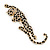 Large Gold Tone Black Enamel Crystal Leopard Brooch - 10cm Long