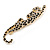 Large Gold Tone Black Enamel Crystal Leopard Brooch - 10cm Long - view 7