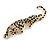 Large Gold Tone Black Enamel Crystal Leopard Brooch - 10cm Long - view 5