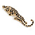 Large Gold Tone Black Enamel Crystal Leopard Brooch - 10cm Long - view 9