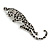 Large Silver Tone Black Enamel Crystal Leopard Brooch - 10cm Long - view 3