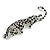 Large Silver Tone Black Enamel Crystal Leopard Brooch - 10cm Long - view 6