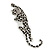 Large Silver Tone Black Enamel Crystal Leopard Brooch - 10cm Long