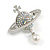 Small Silver Tone AB Crystals 'Royal Power' with Pearl Bead Brooch - 35mm Across - view 3