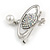 Small Silver Tone AB Crystals 'Royal Power' with Pearl Bead Brooch - 35mm Across - view 5