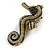 Black/ Ab Crystal Seahorse Brooch in Aged Gold Tone Metal - 70mm Tall - view 7