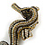 Black/ Ab Crystal Seahorse Brooch in Aged Gold Tone Metal - 70mm Tall - view 8