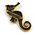 Black/ Ab Crystal Seahorse Brooch in Aged Gold Tone Metal - 70mm Tall - view 3