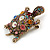 Vintage Inspired Multicoloured Crystal Turtle Brooch in Aged Gold Tone Metal - 60mm Long - view 5