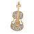 Gold Tone Clear Crystal Cello Violin Viola  Music Brooch - 60mm Long - view 3
