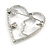 Clear Crystal Open Heart Brooch In Silver Tone - 40mm Tall - view 5
